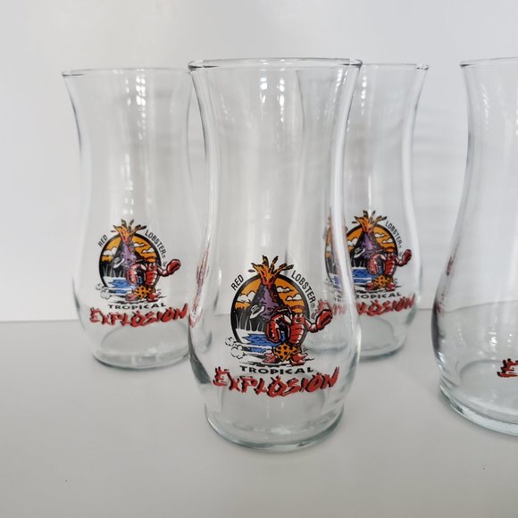 Tall Smoothies Drinking Glasses Vtg LIBBEY Red Lobster Novelty Tiki Barware 4pcs - Picture 3 of 7